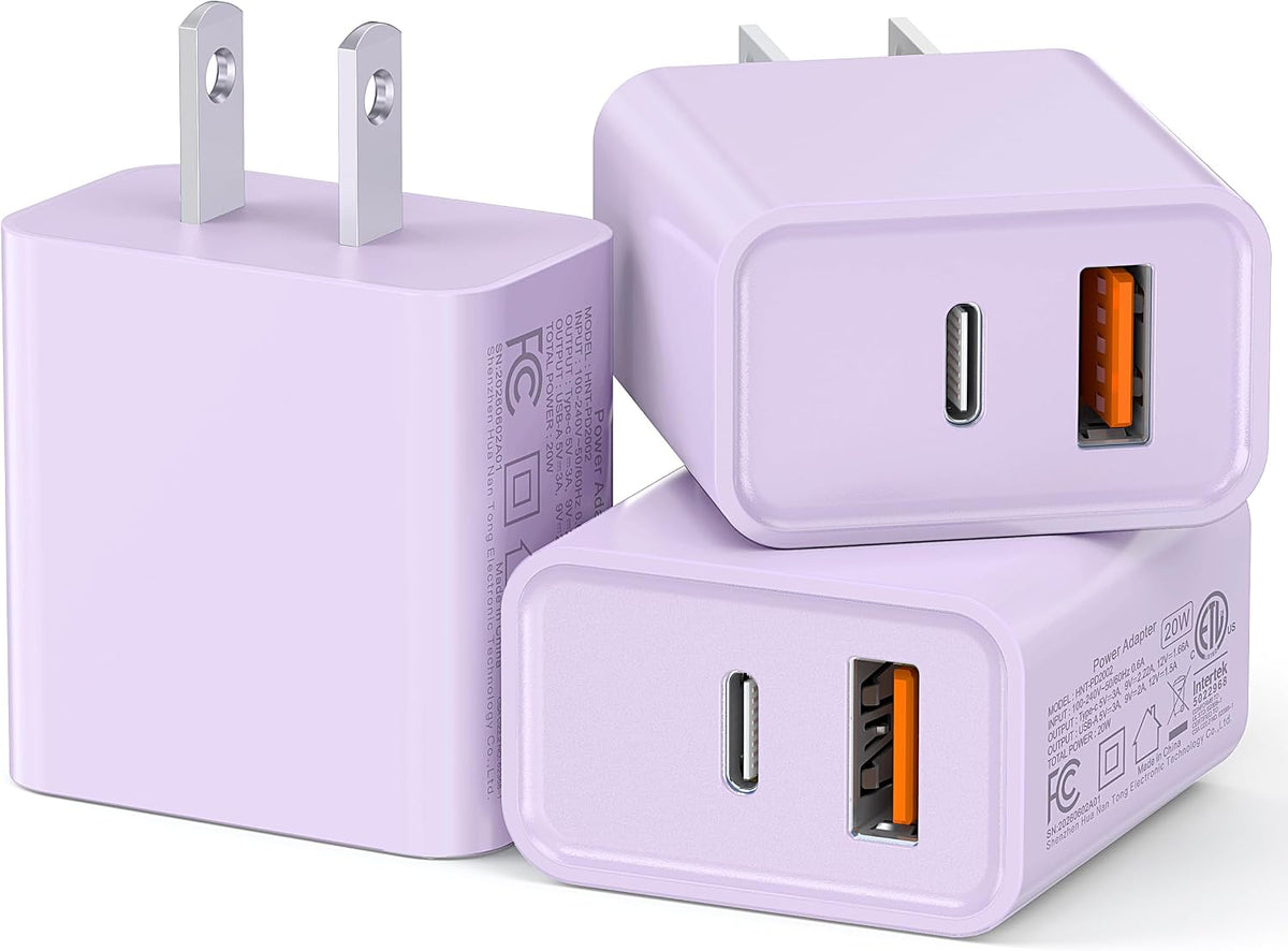 3 Pieces USB C Wall Charger for iPhone 14/15/16/17 Pro Max Plus Cube