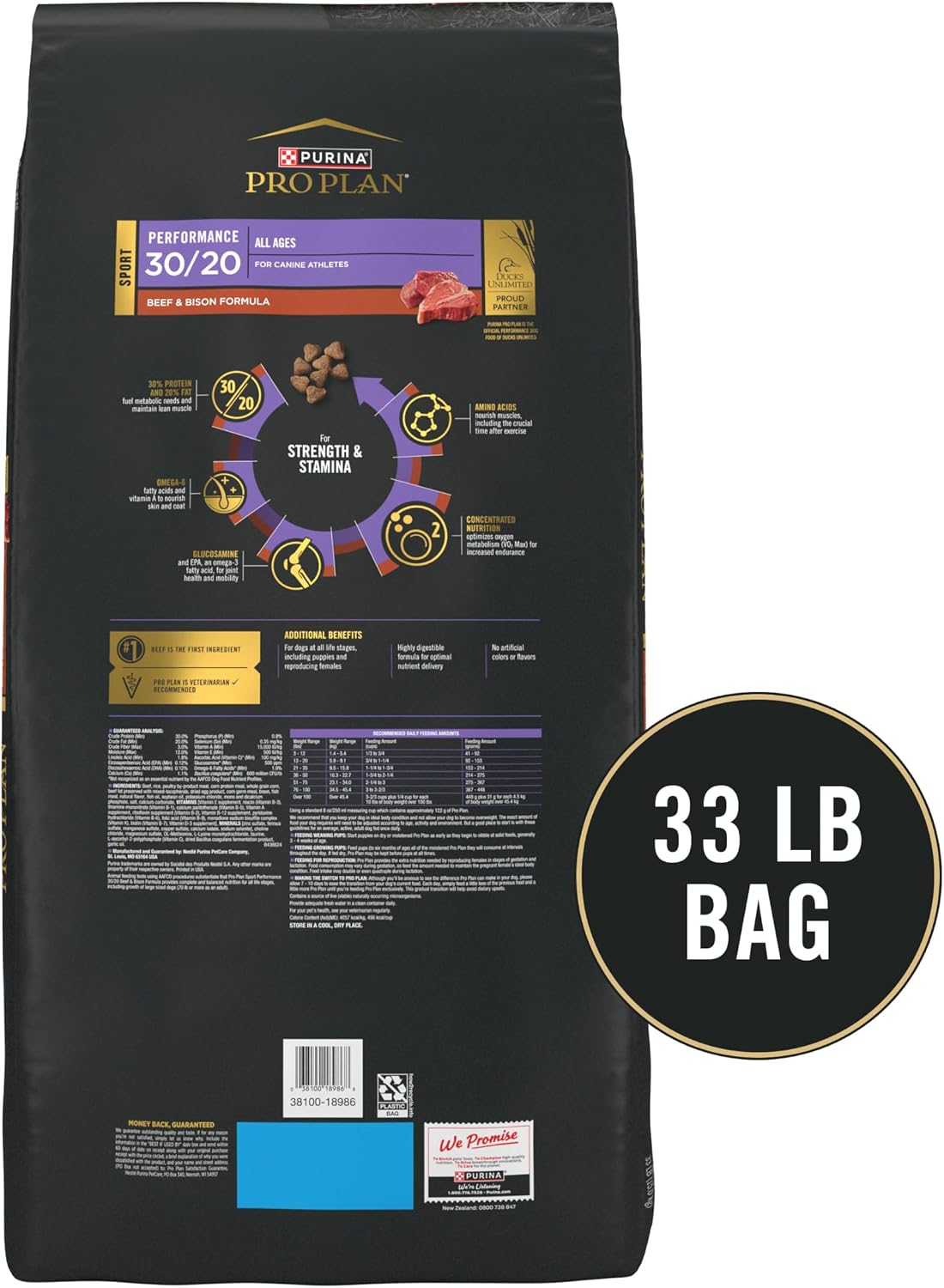 Purina Pro Plan Sport 30/20 High Protein Dry Dog Food, Beef & Bison, 33 lb
