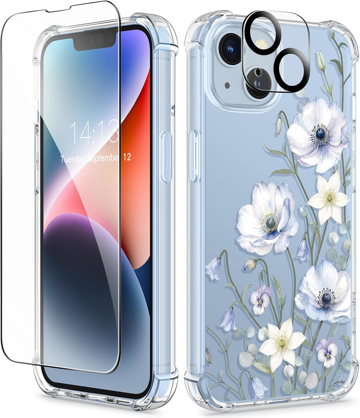 GVIEWIN for iPhone 11 Case Floral, Screen Protector & Camera Lens Protector