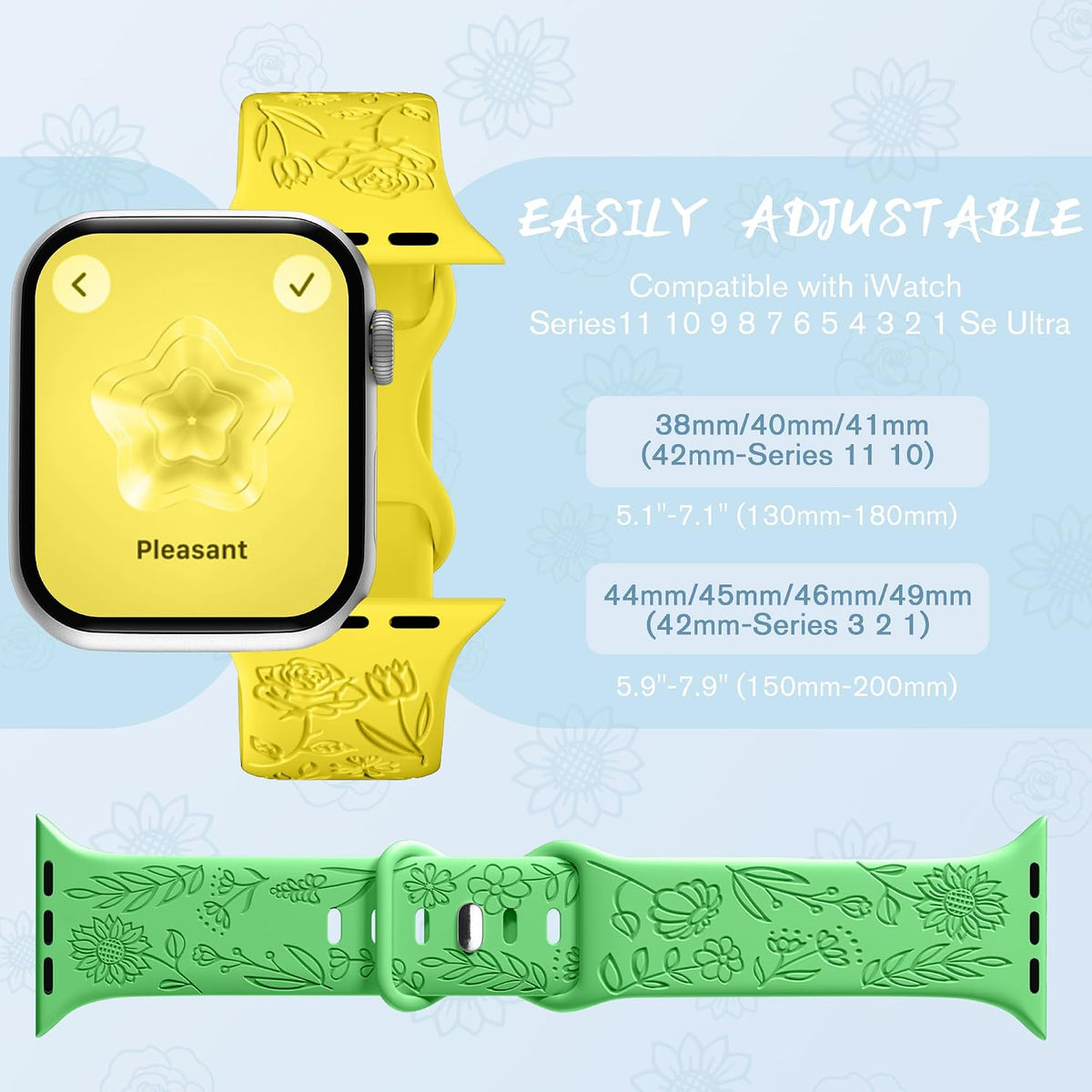 6 Pack Floral Engraved Bands Compatible with Apple Watch for Women