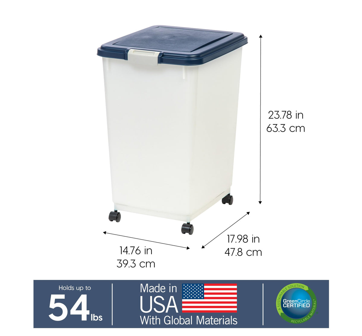 IRIS USA Dog Food Storage Container, Airtight, 30 lb Capacity, Wheels