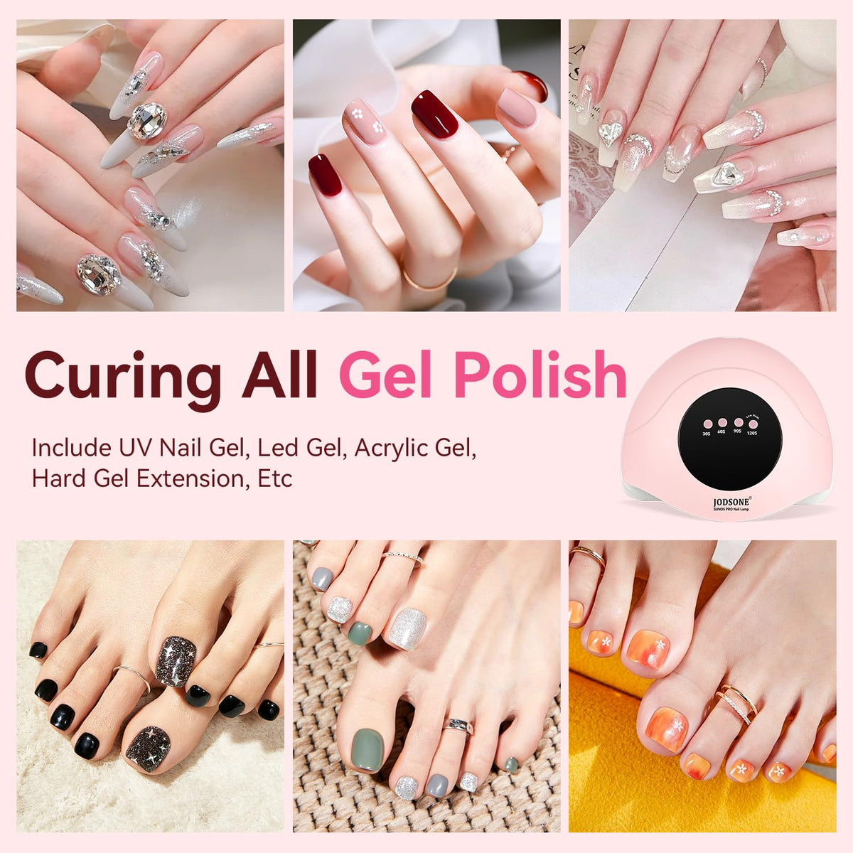 JODSONE Gel Nail Kit,210Pcs BS-74 Short Almond Nail Tips with U V Light