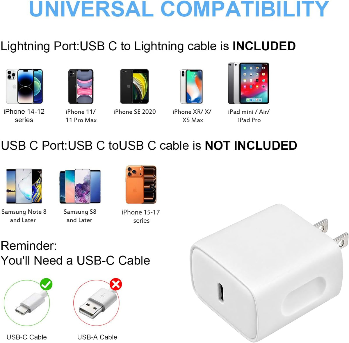 iPhone 14 13 12 Charger Fast Charging 20W USB C Wall Charger with 6FT Cable