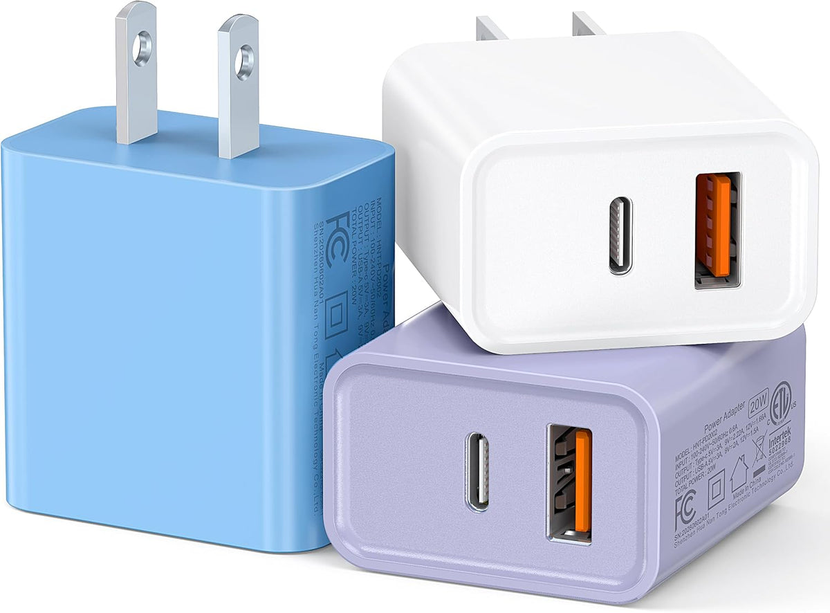 3 Pieces USB C Wall Charger for iPhone 14/15/16/17 Pro Max Plus Cube