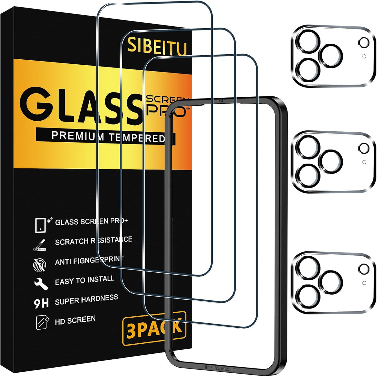 SIBEITU 3+3 Pack Screen Protector + Camera Lens Protector for iPhone 14 Pro