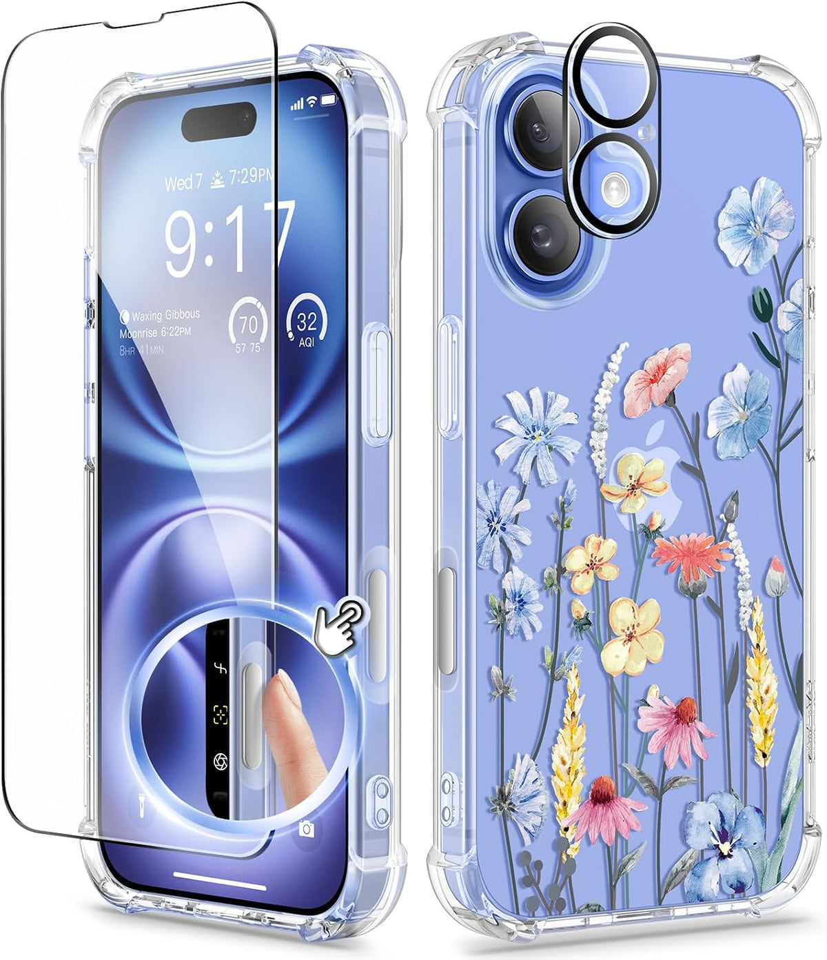 GVIEWIN for iPhone 11 Case Floral, Screen Protector & Camera Lens Protector