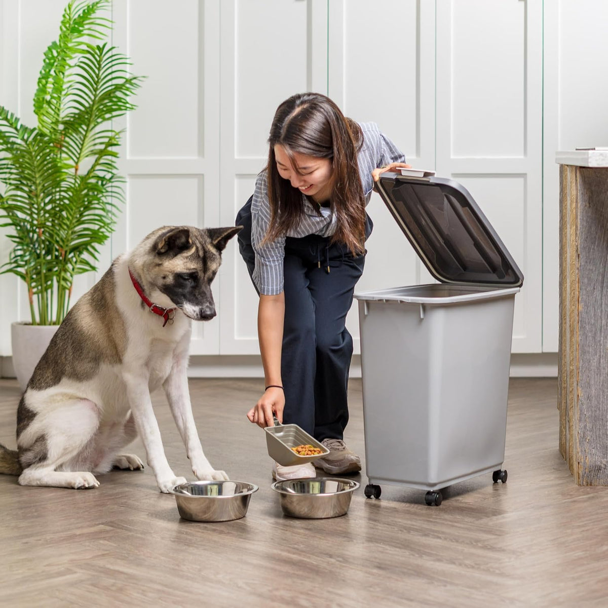 IRIS USA Dog Food Storage Container, Airtight, 30 lb Capacity, Wheels