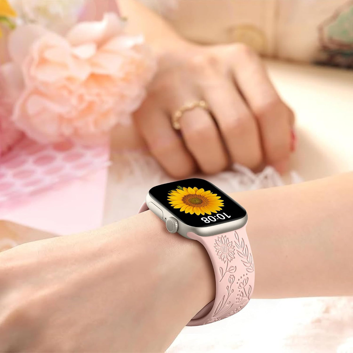 6 Pack Floral Engraved Bands Compatible with Apple Watch for Women