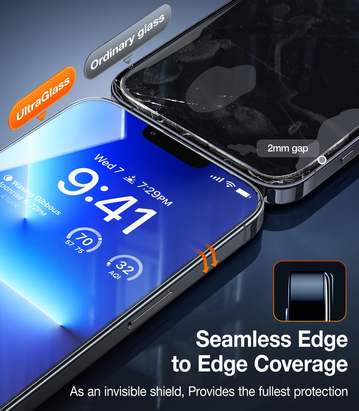 UltraGlass Crystal Armor for iPhone 16 Pro Screen Protector (No Black Bezels) 9H+ Military-Grade Shatterproof Screen Protector 16 Pro Tempered Glass, One Step Easy Installation, 1 Piece