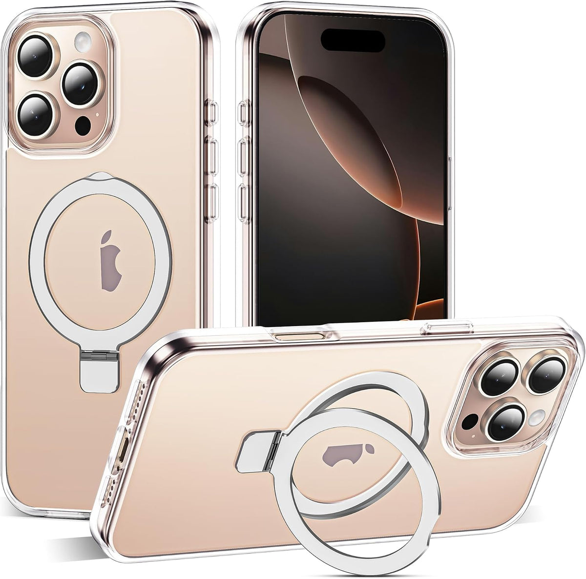 SKYLMW Compatible with iPhone 16 Pro Max Case with Stand,Rose