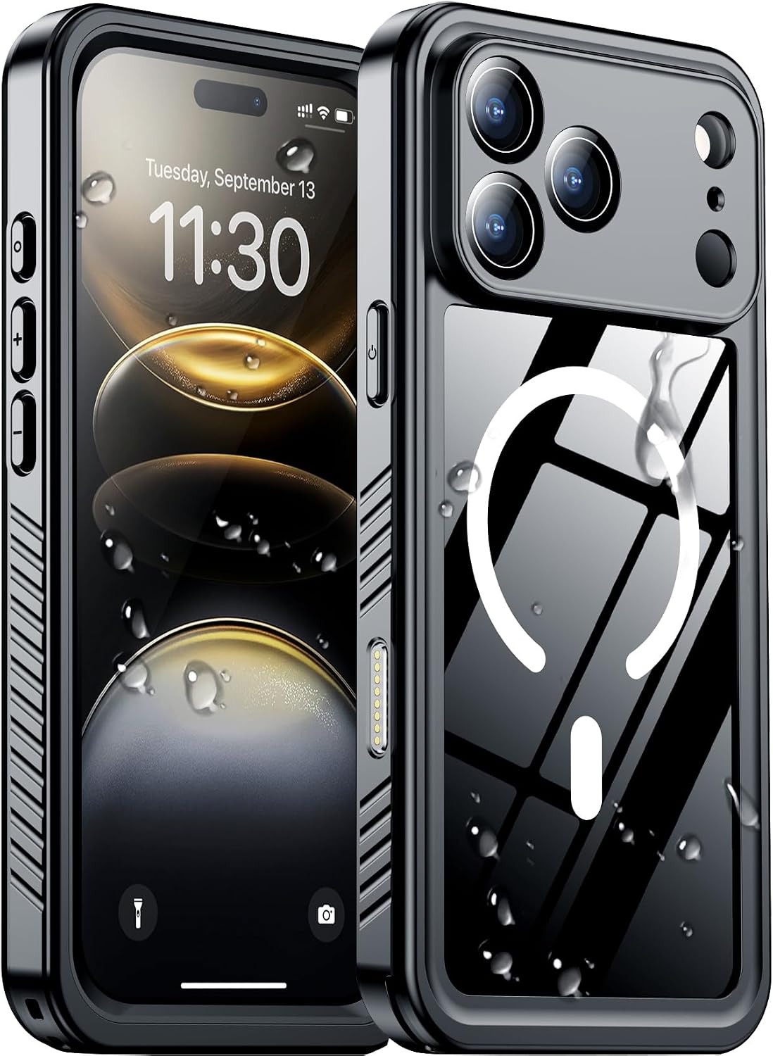 Temdan Compatible with iPhone 17 Pro Case,Waterproof Built-in Screen & Camera Protector IP68 Underwater Full Body 17FT Military Dropproof Shockproof Phone Case 6.3"-Blue/Clear