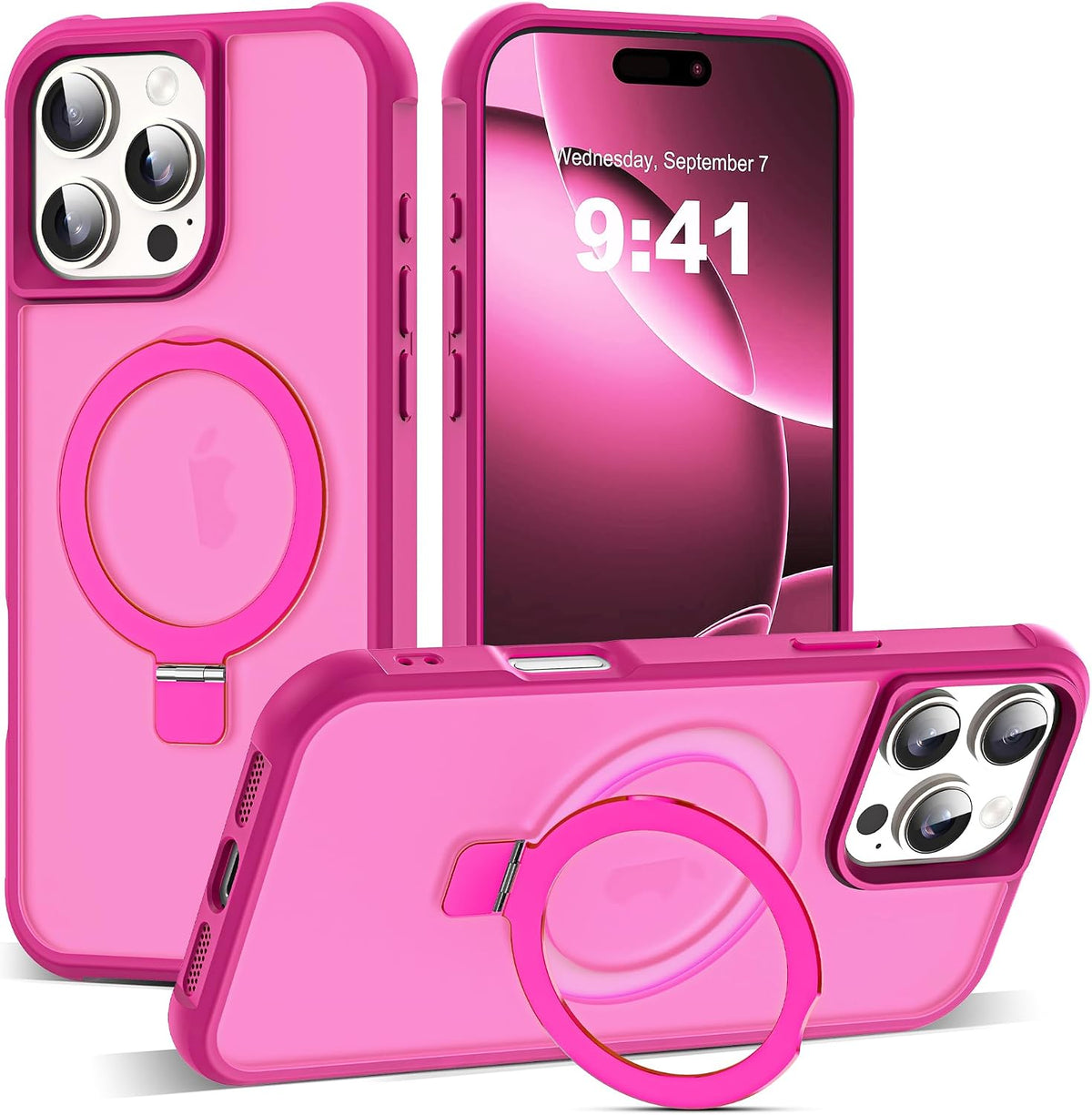 SKYLMW Compatible with iPhone 16 Pro Max Case with Stand,Rose