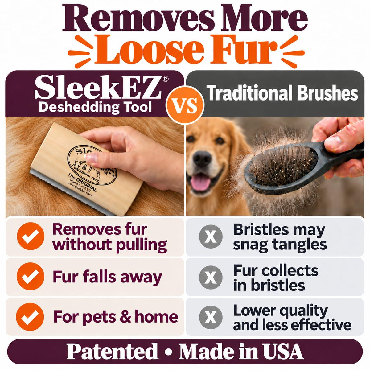 SleekEZ 10 Inch Horse Brush – Patented Horse Shedding Blade Made in USA - Removes Loose Hair & Undercoat - Deshedding Tool for Donkeys, Cows & Large Animals - Helps Reduce Seasonal Shedding