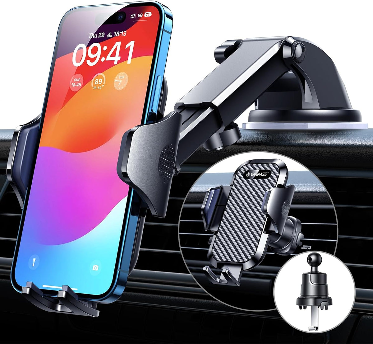 VANMASS Car Phone Holder 2026 Ultimate True Military-Grade【Upgraded Strongest Suction & Clip】 Cell Phone Shower & Wall Mounts Truck Windshield Dashboard Vent for iPhone 18 Pro Max 17 16 15 14 Android