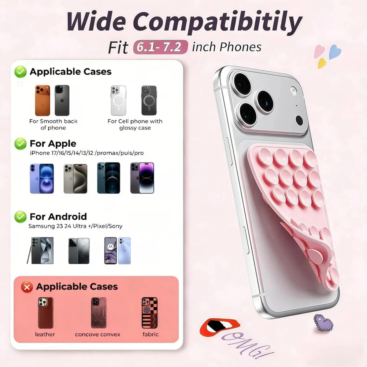 Upgraded Double Sided Silicone Suction Phone Case Detachable Mount, White