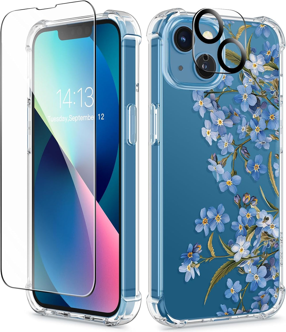GVIEWIN for iPhone 11 Case Floral, Screen Protector & Camera Lens Protector