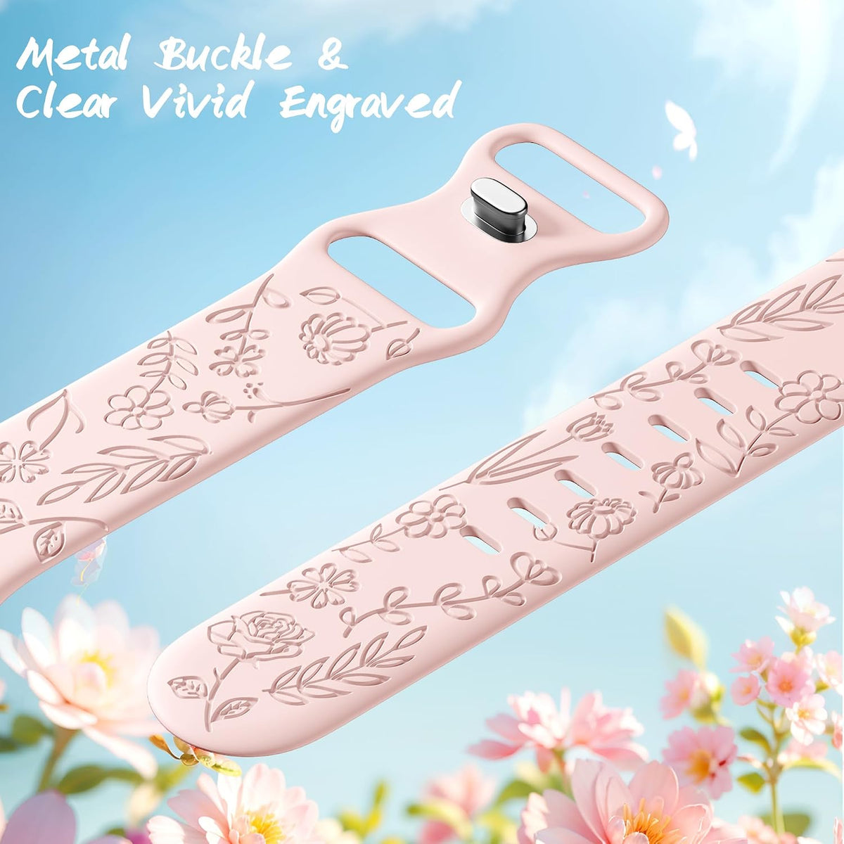 6 Pack Floral Engraved Bands Compatible with Apple Watch for Women
