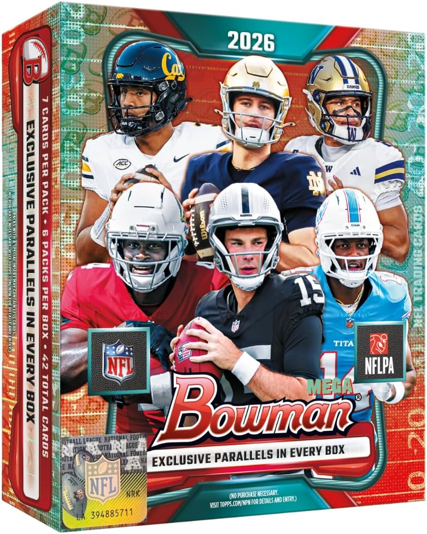 NEW | 2026 Bowman Football | Mega Box | Chase Autographs from Prospects, Rookies, & Veterans | Exclusive Paralells | Bowman Red Rookie Redemption | Factory Sealed