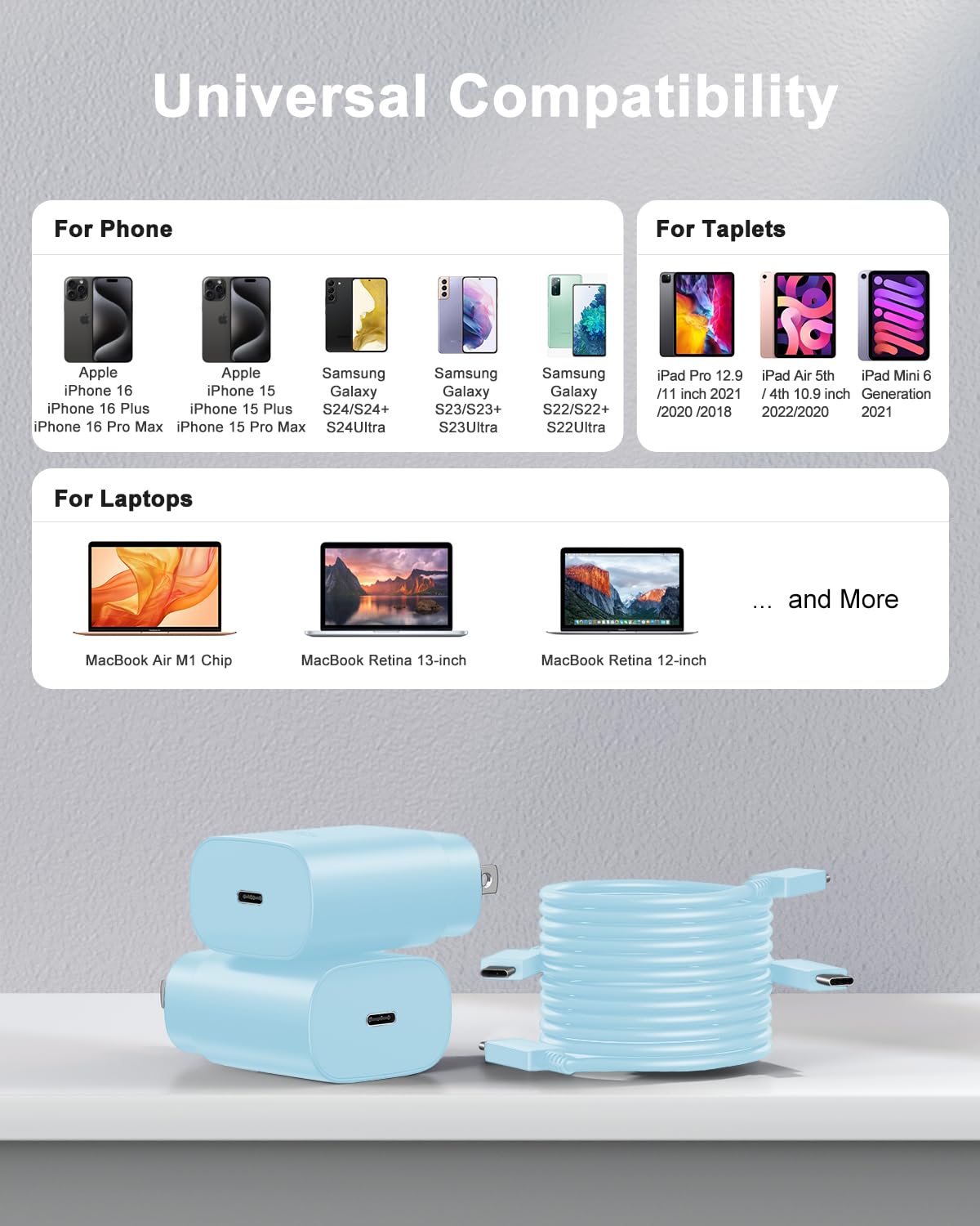 Type C Charger Fast Charging, 2Pack [10FT&6FT] Long USB C Cable with 25W Phone Super Fast Charger Block Compatible with Galaxy S26+/S25 Ultra,iPhone 18/17/16/Air/Plus/Pro Max/Duo