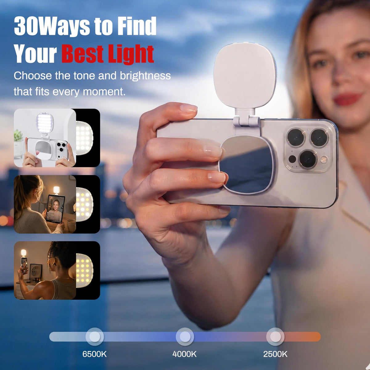 ALTSON 60 LED Portable Selfie Light Video Conference Lighting with Clip & Camera Tripod Adapter Rechargeable 2200mAh CRI 97+, 3 Light Modes for Phone iPhone Webcam Laptop Photo Makeup