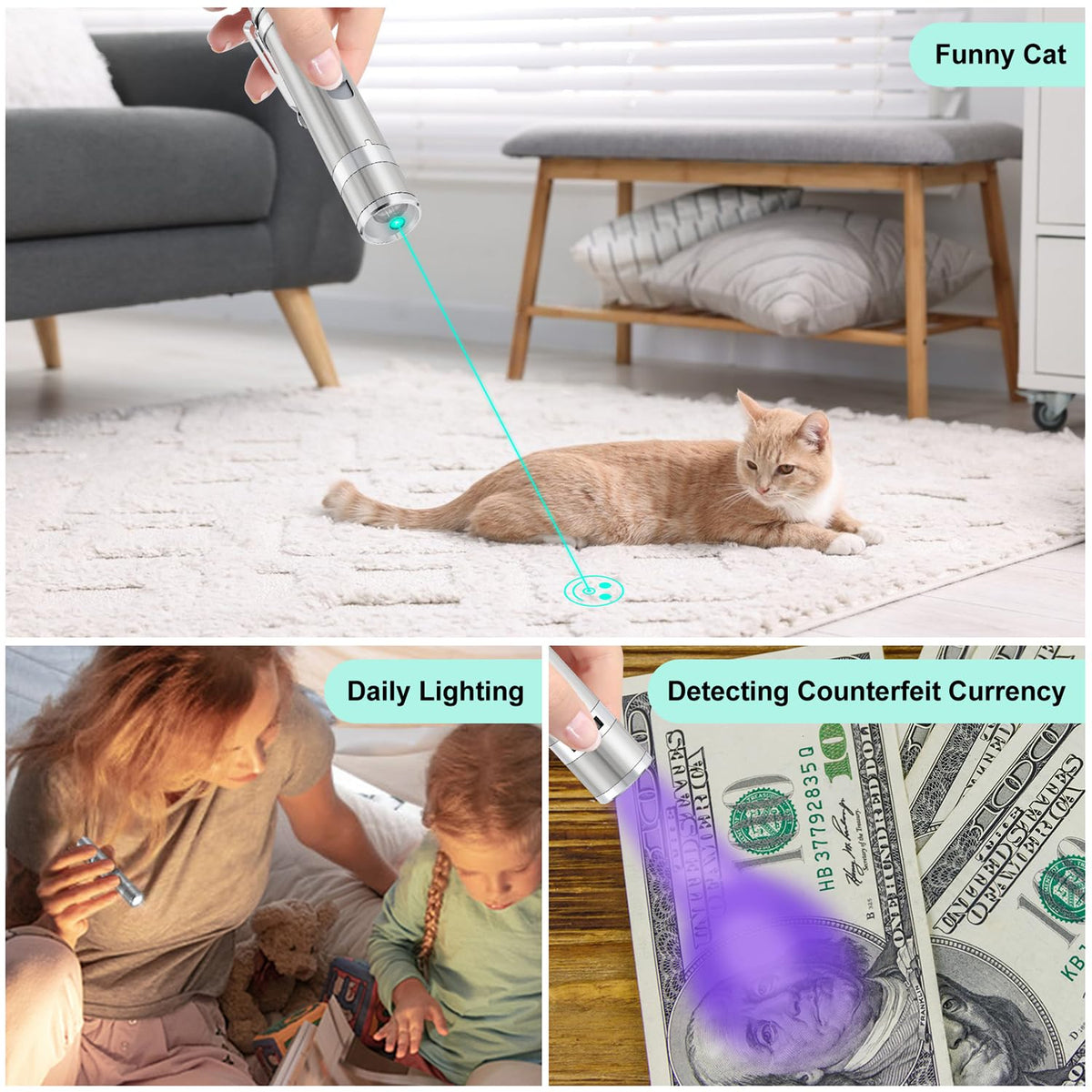 TBTeek Cat Toys, Rechargeable, 3 Light Modes & 5 Fun Patterns
