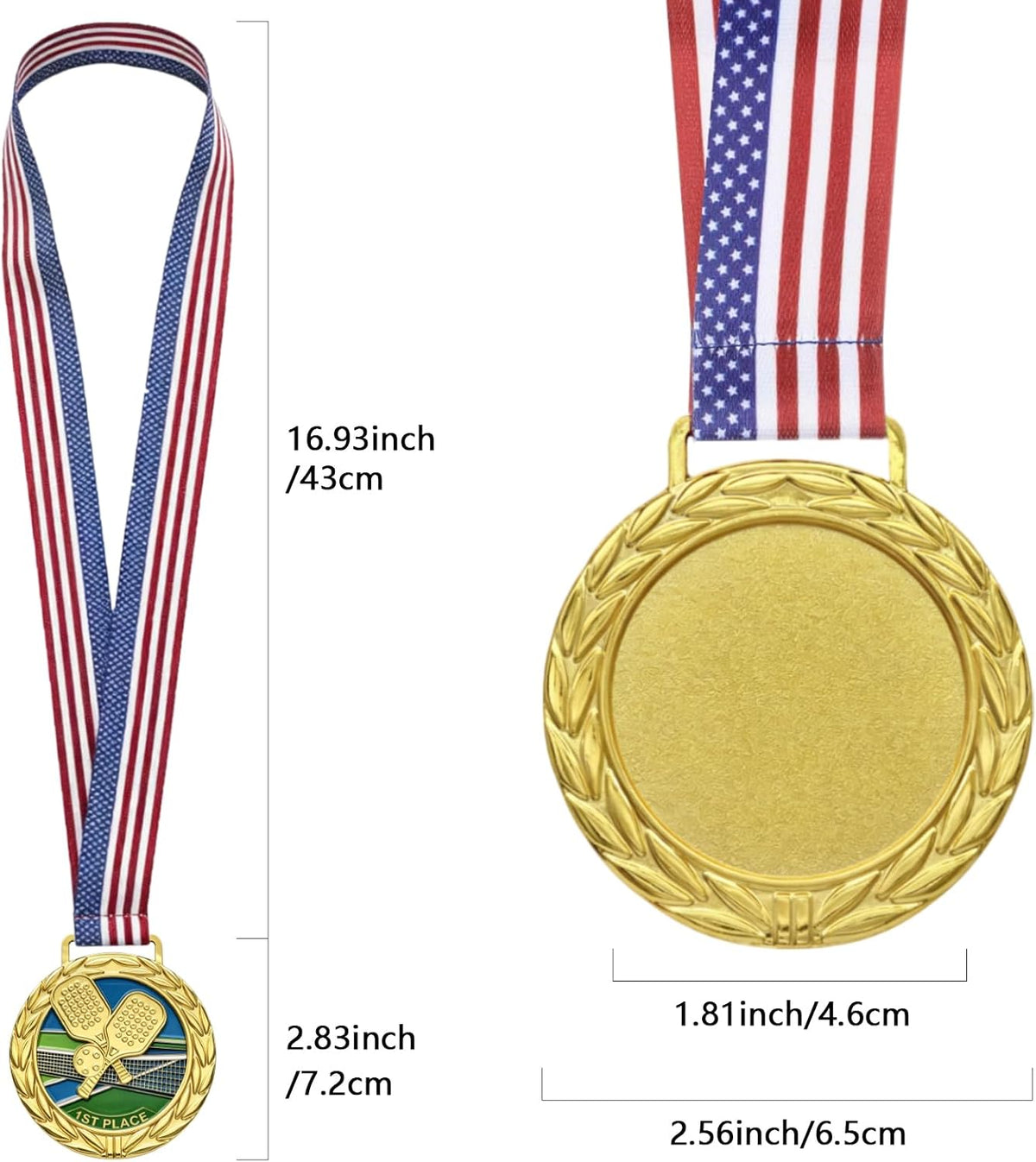 Donrime Pickleball Medals - 2.56 Inch 1st 2nd 3rd Place Award Medals with Ribbons Gold Silver Bronze Trophy for Kids Adults Award Prize Gift