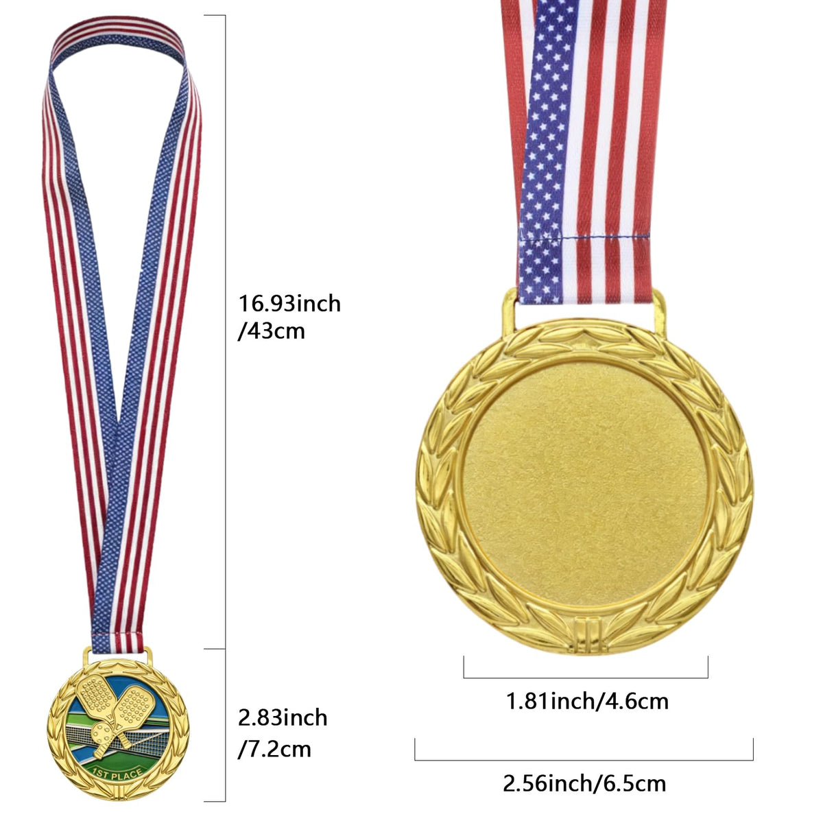 Donrime Pickleball Medals - 2.56 Inch 1st 2nd 3rd Place Award Medals with Ribbons Gold Silver Bronze Trophy for Kids Adults Award Prize Gift