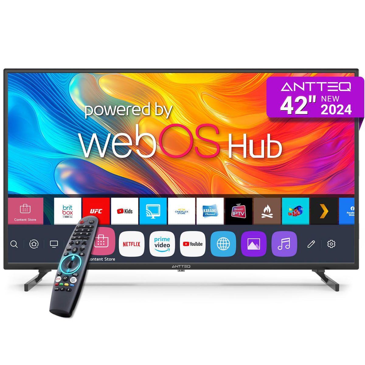 Antteq 32 Inch TV, Central Stand Design TV 720P Freeview HD Dolby Audio DVB T2/S2 LED Television, HDMI USB Media Player Monitor PS5 Xbox, Standard Nonsmart TV Small Screen for Bedroom Kitchen Black