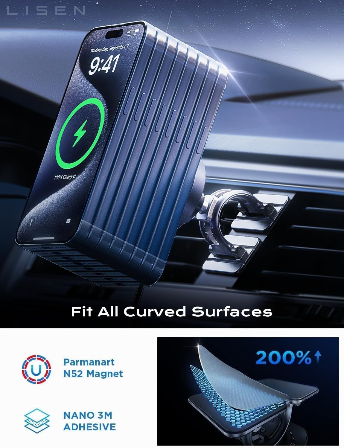 LISEN 15W MagSafe Car Mount Charger, Magnetic Phone Holders for Your Car