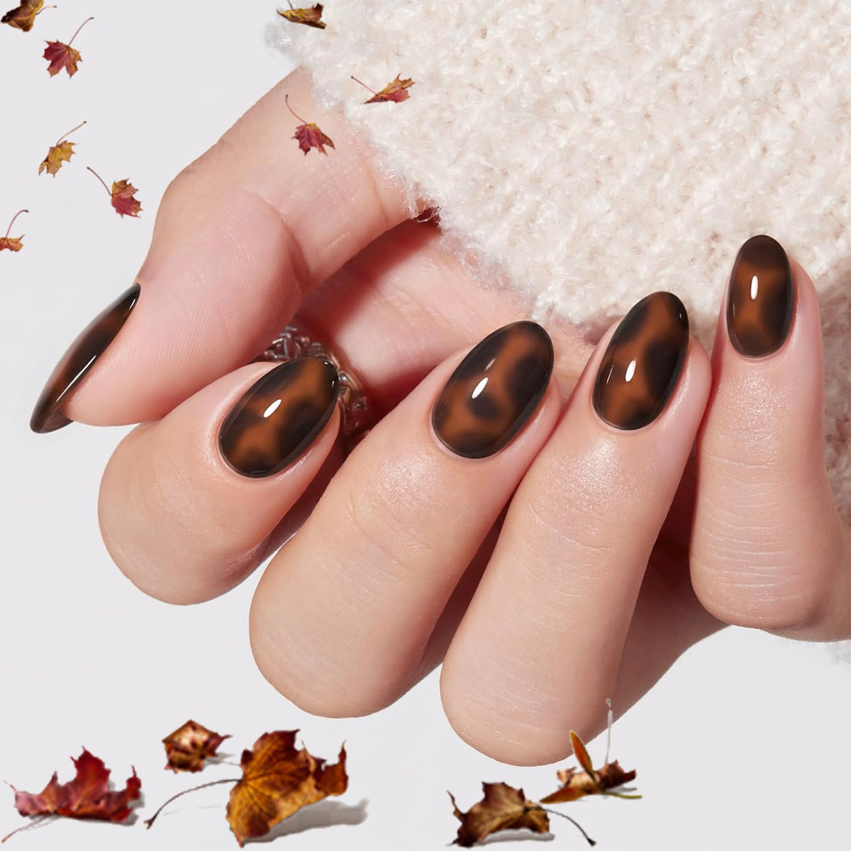 Modelones Black Press on Nails Short, Halloween Oval Fall Fake Nails