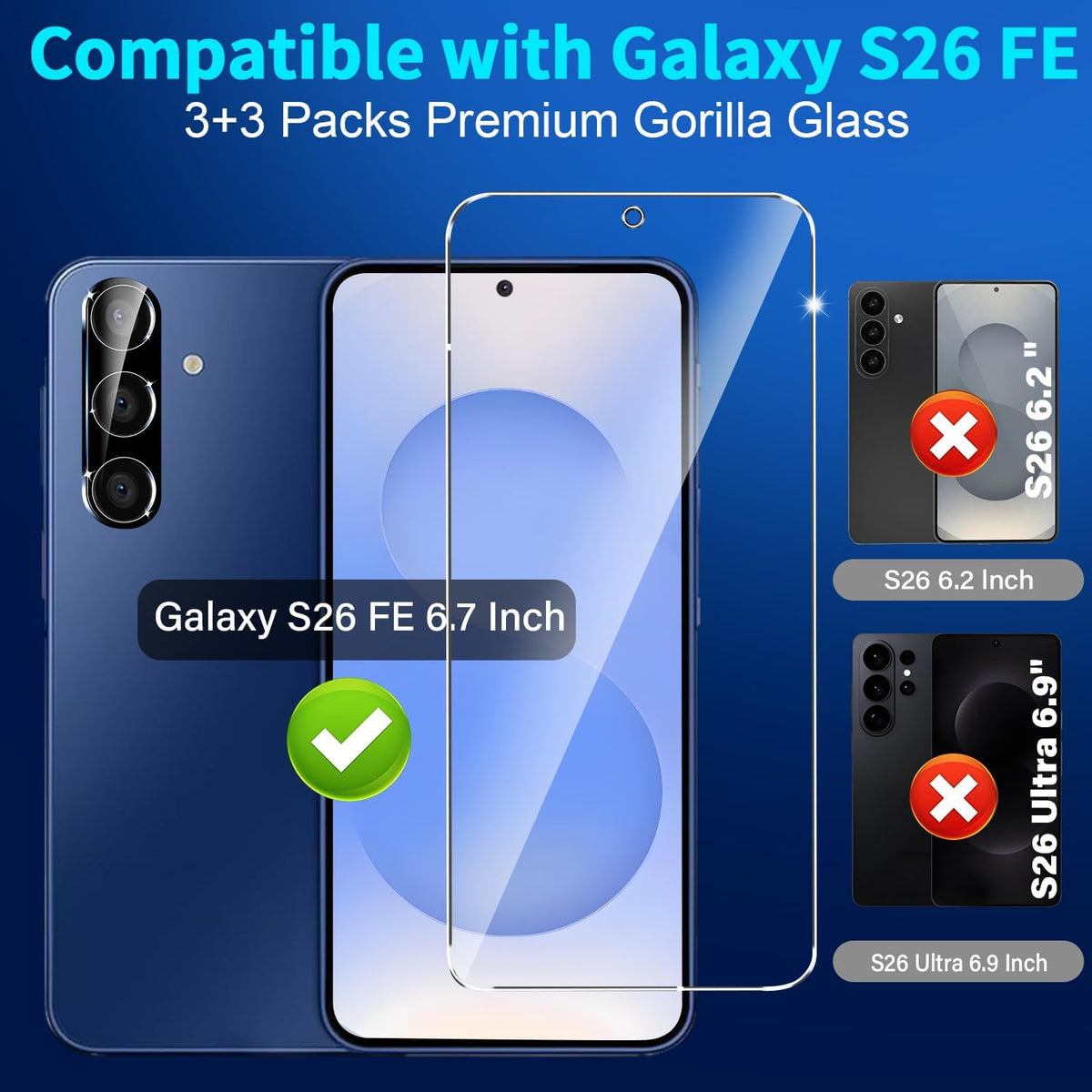 firtstnow 3 Pack for Samsung Galaxy S26 Ultra Screen Protector Tempered Glass + 3 Pack Camera Lens Protector, Military Grade Shatterproof, 9H Hardness, Fingerprint Unlock,Case Friendly 6.9 Inch