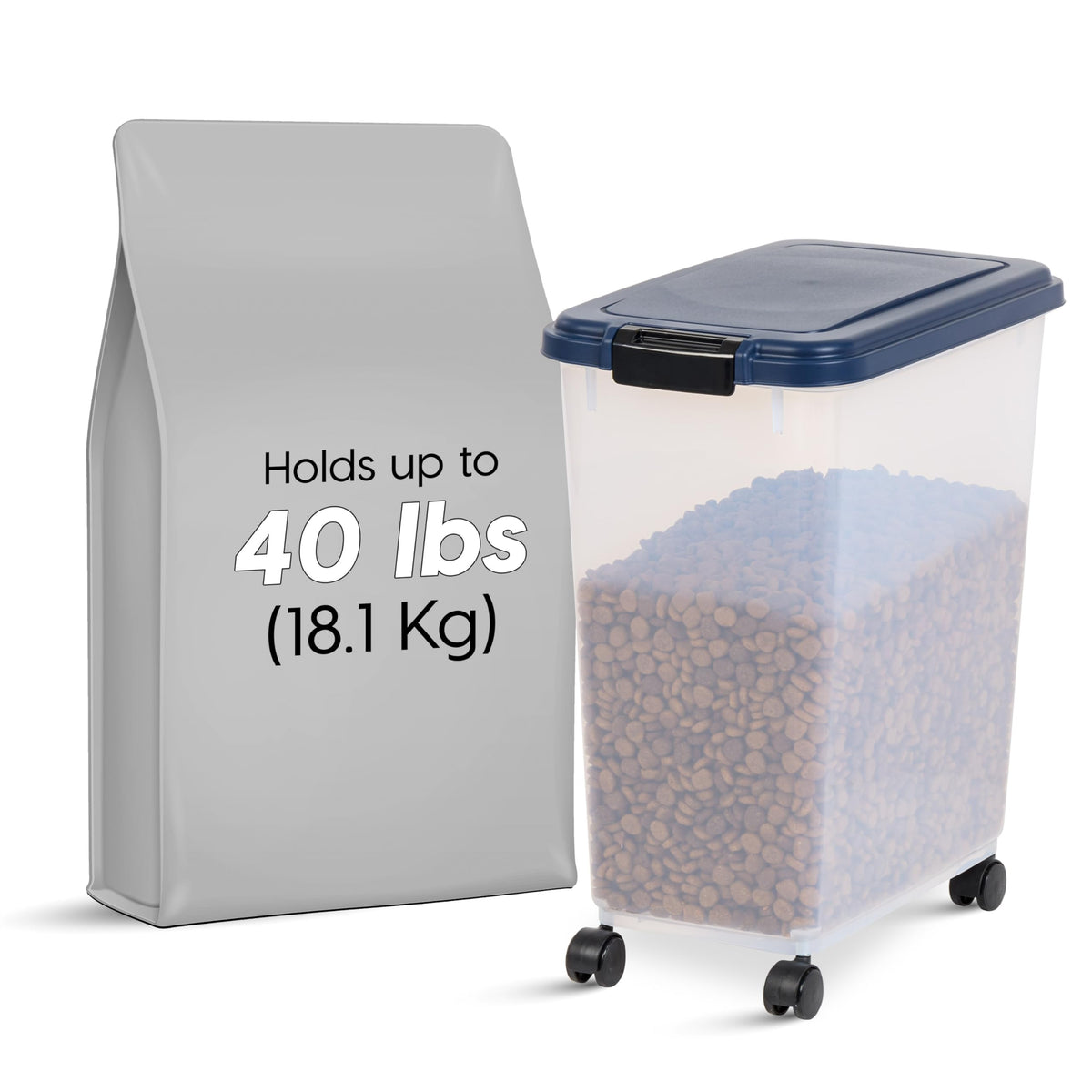 IRIS USA Dog Food Storage Container, Airtight, 30 lb Capacity, Wheels
