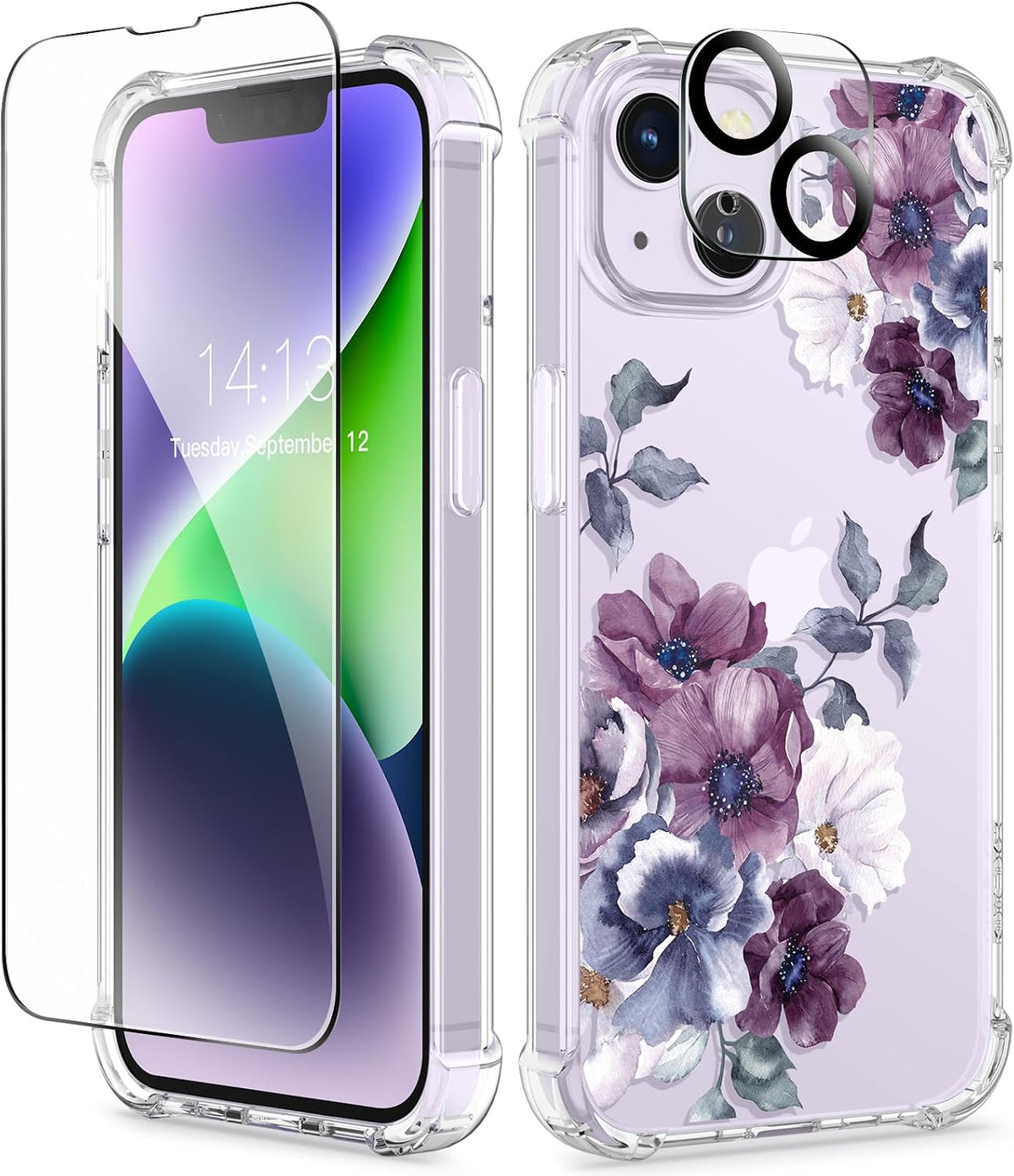 GVIEWIN for iPhone 11 Case Floral, Screen Protector & Camera Lens Protector