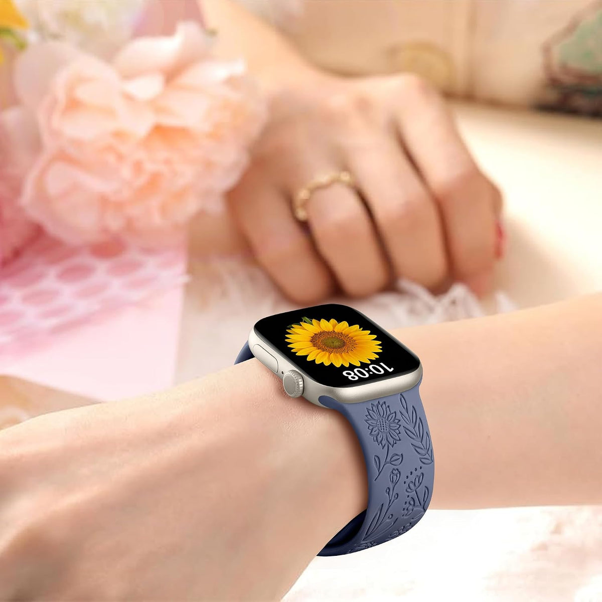 6 Pack Floral Engraved Bands Compatible with Apple Watch for Women
