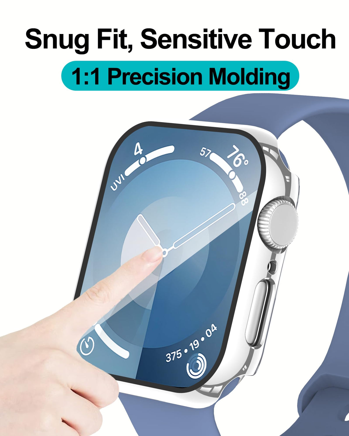 Smiling 2 Pack Case Compatible with Apple Watch Series 9 (2023)/Series 8 /Series 7 45mm with Tempered Glass Screen Protector, Hard PC Case Overall Protective Cover- Starlight