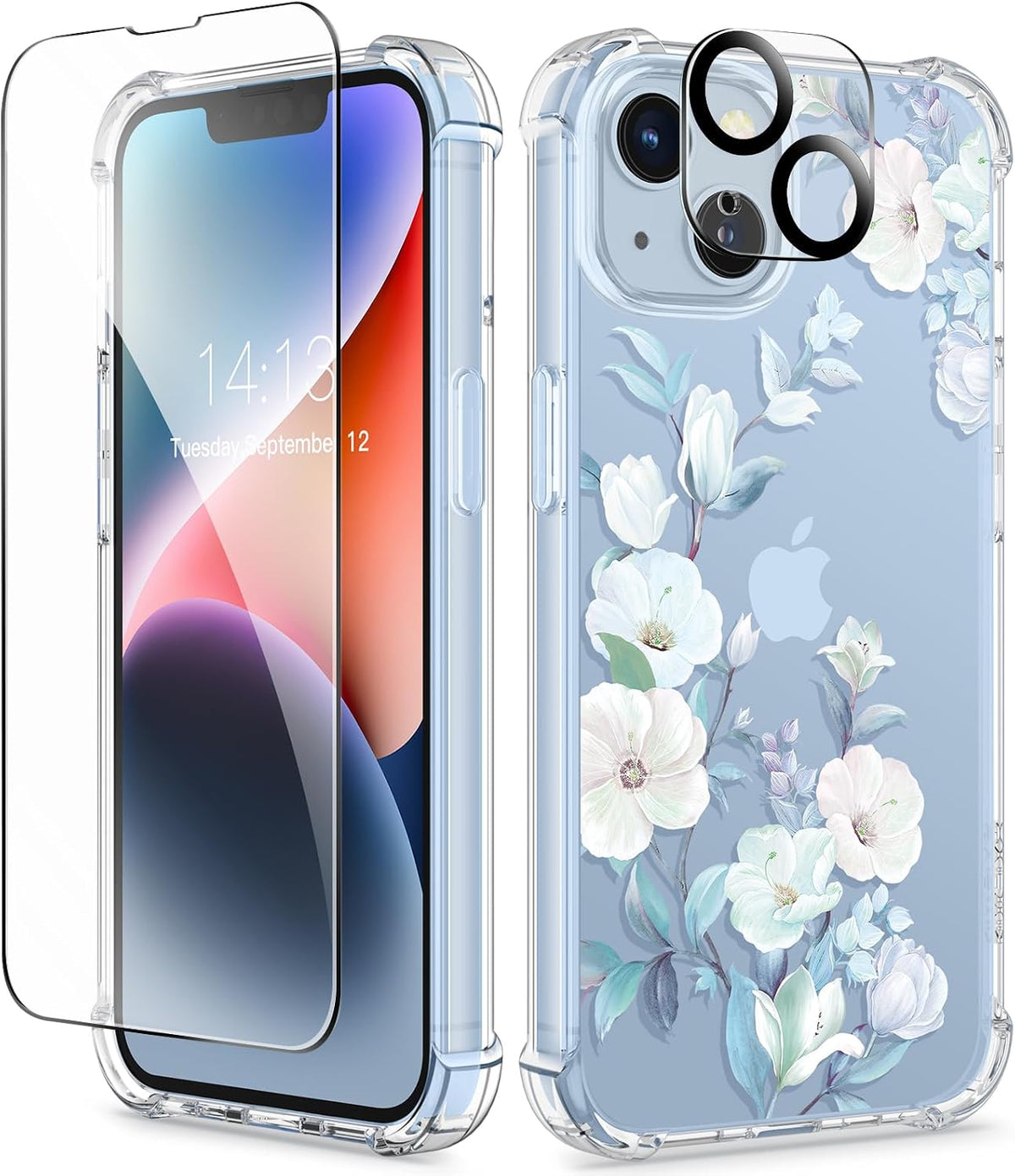 GVIEWIN for iPhone 11 Case Floral, Screen Protector & Camera Lens Protector
