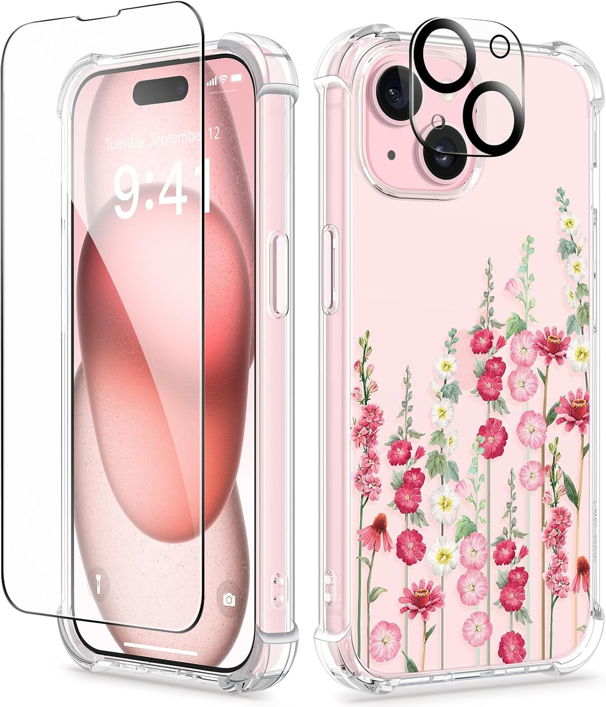 GVIEWIN for iPhone 11 Case Floral, Screen Protector & Camera Lens Protector