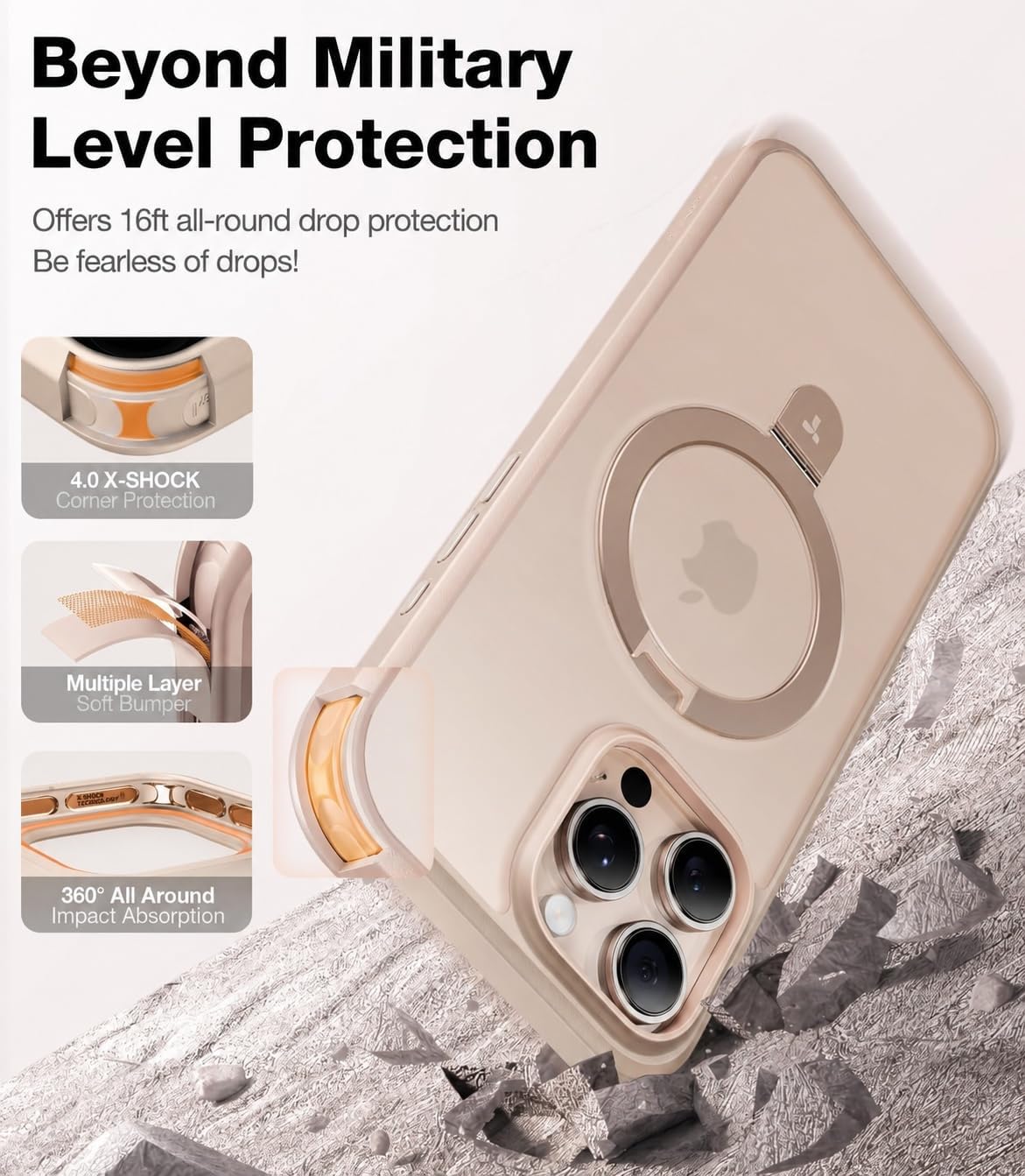 TORRAS for iPhone 18 Pro Case Clear, Magnetic Stand, 4X Military Protection