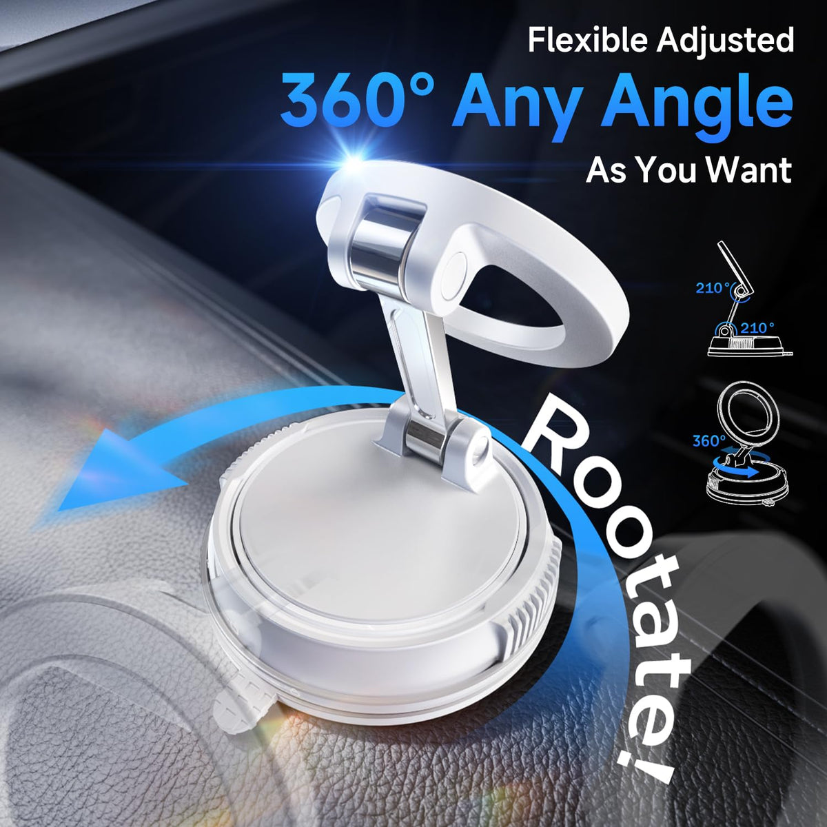 Compact Foldable Car Phone Holder for Magsafe [78+LBS Strongest Suction & 2400gf Strongest Magnetic] 360° Adjustable Car Phone Mount, Bedstand & Desk Mounts for iPhone 18-12 Pro Max (Carbon Fiber)