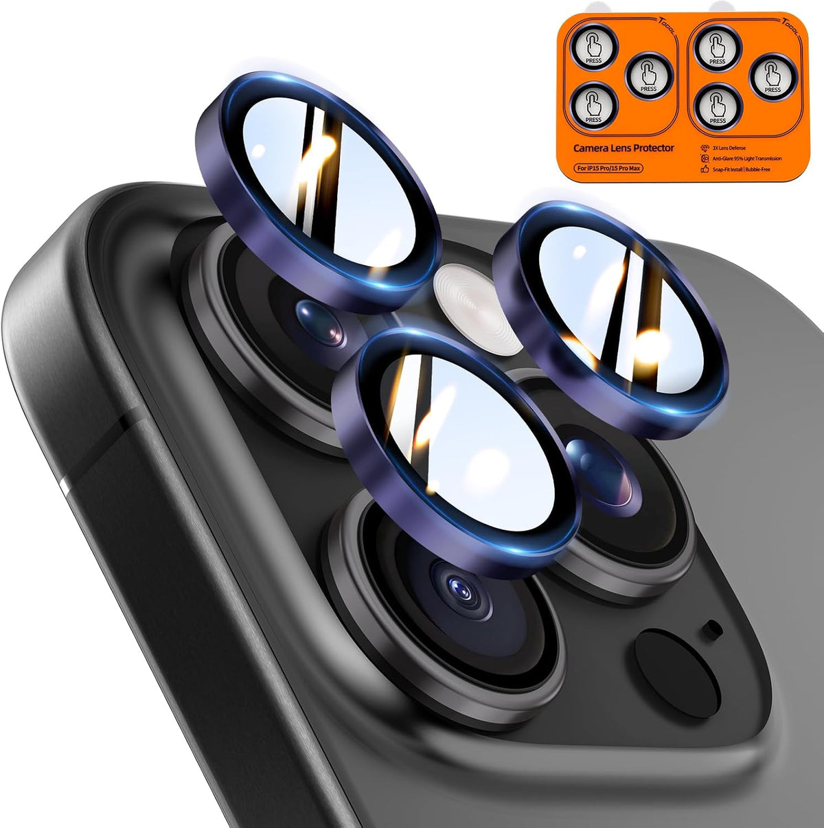 TOCOL for iPhone 16 Pro Max Camera Lens Protector/iPhone 16 Pro Camera Lens Protector Tempered Glass HD Individual Scratch Resistant Cover Accessories Case Friendly 2 Pack（Light Blue）