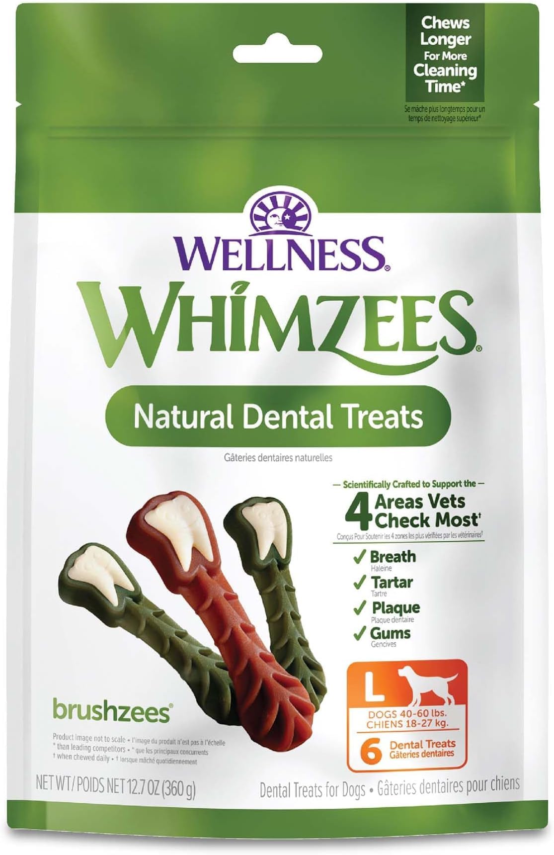 Whimzees Wellness Brushzees Natural Dog Dental Treat, VOHC Accepted Chews, Freshens Breath, Extra-Small Size, 12.7 oz Bag, 48 Count