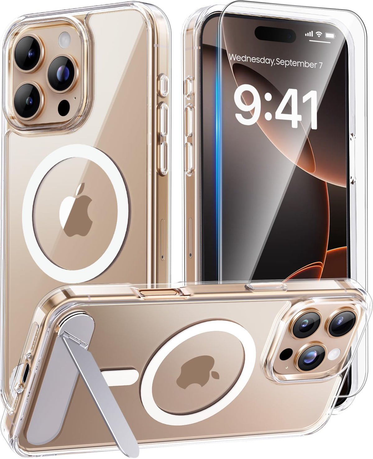 Magnetic for iPhone 16 Pro Case with Stand, Clear Matte