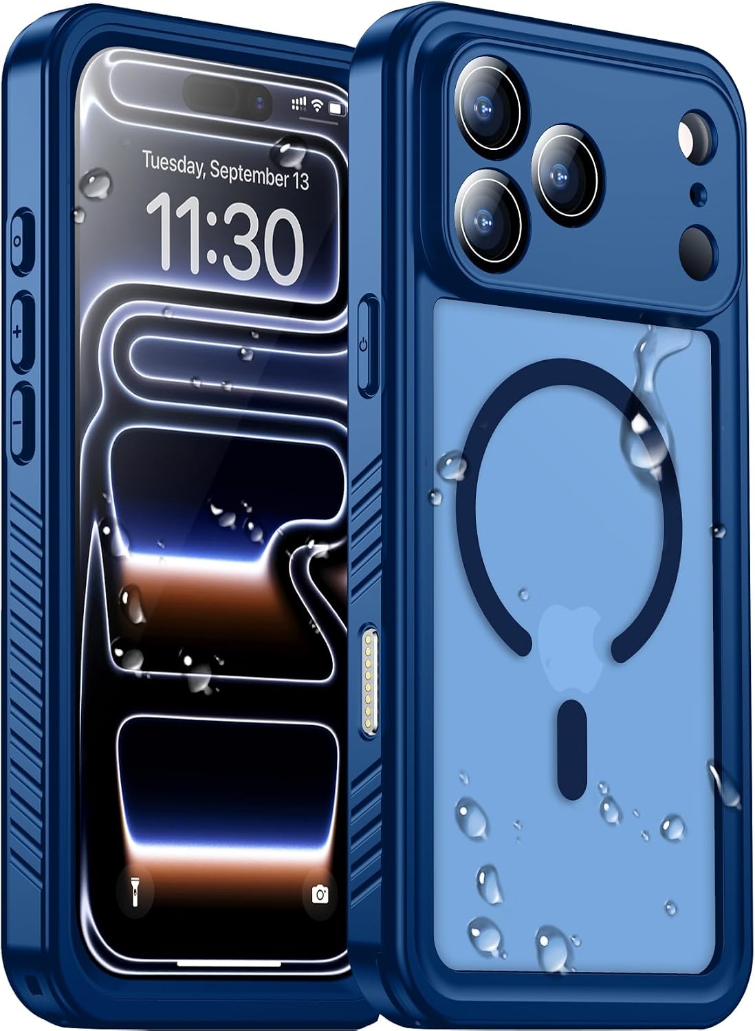Temdan Compatible with iPhone 17 Pro Case,Waterproof Built-in Screen & Camera Protector IP68 Underwater Full Body 17FT Military Dropproof Shockproof Phone Case 6.3"-Blue/Clear