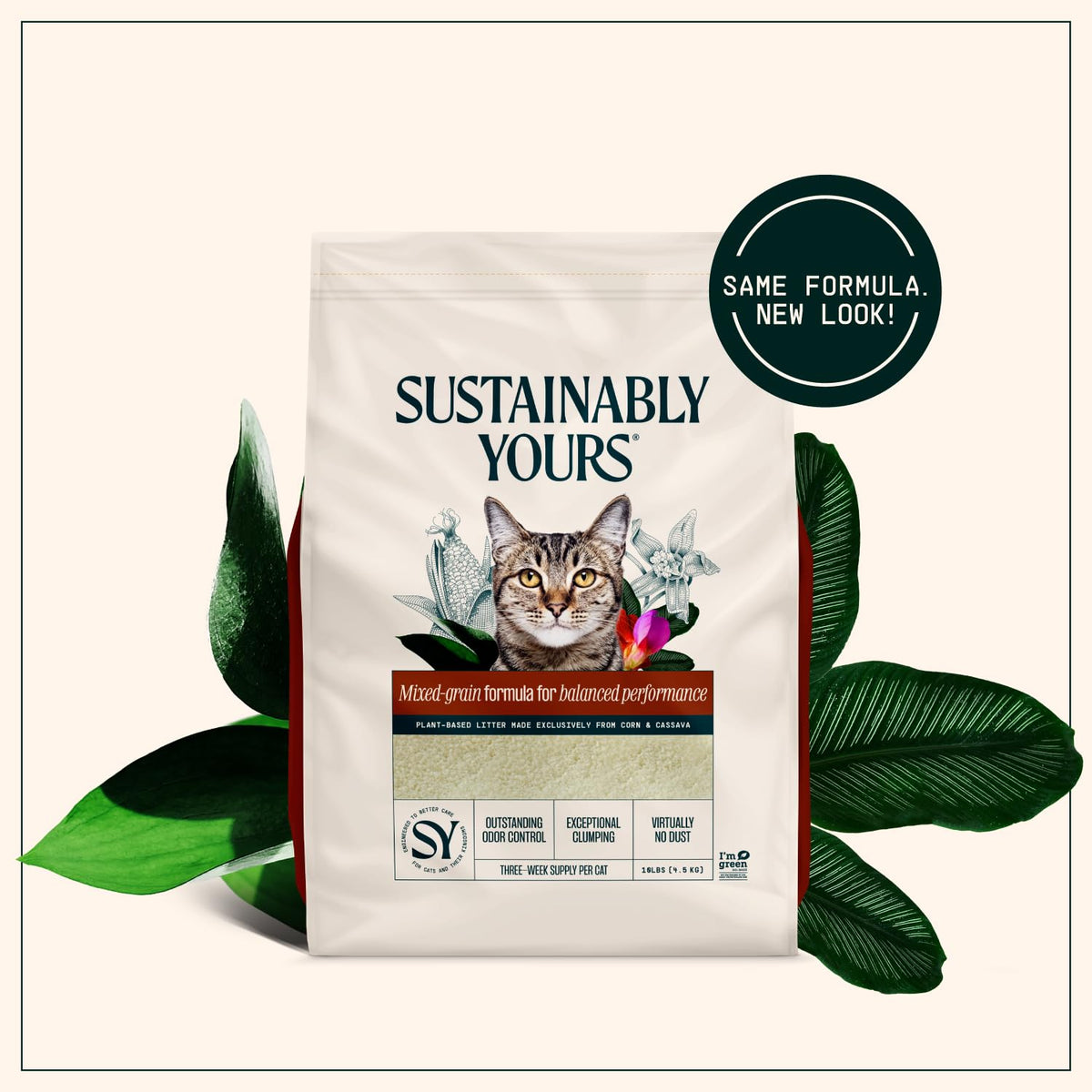 Sustainably Yours Natural Cat Litter, Small-Grain Formula, Exceptional Clumping & Odor Control, Virtually No Dust, Soft on Paws, Corn & Cassava Plant-Based, Unscented, 10 lbs