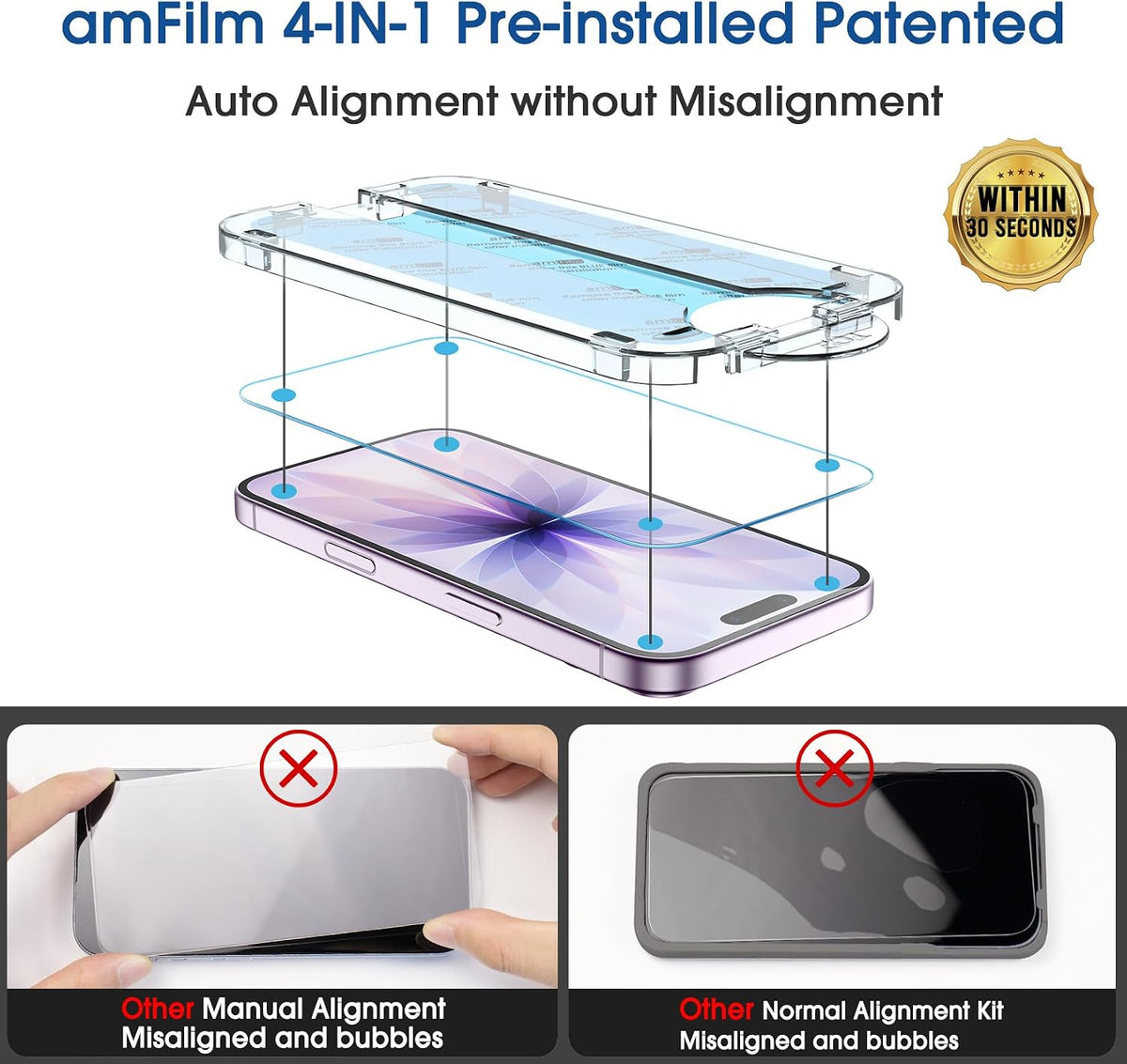 amFilm OneTouch for iPhone 18 Pro 6.3'' Screen Protector Tempered Glass