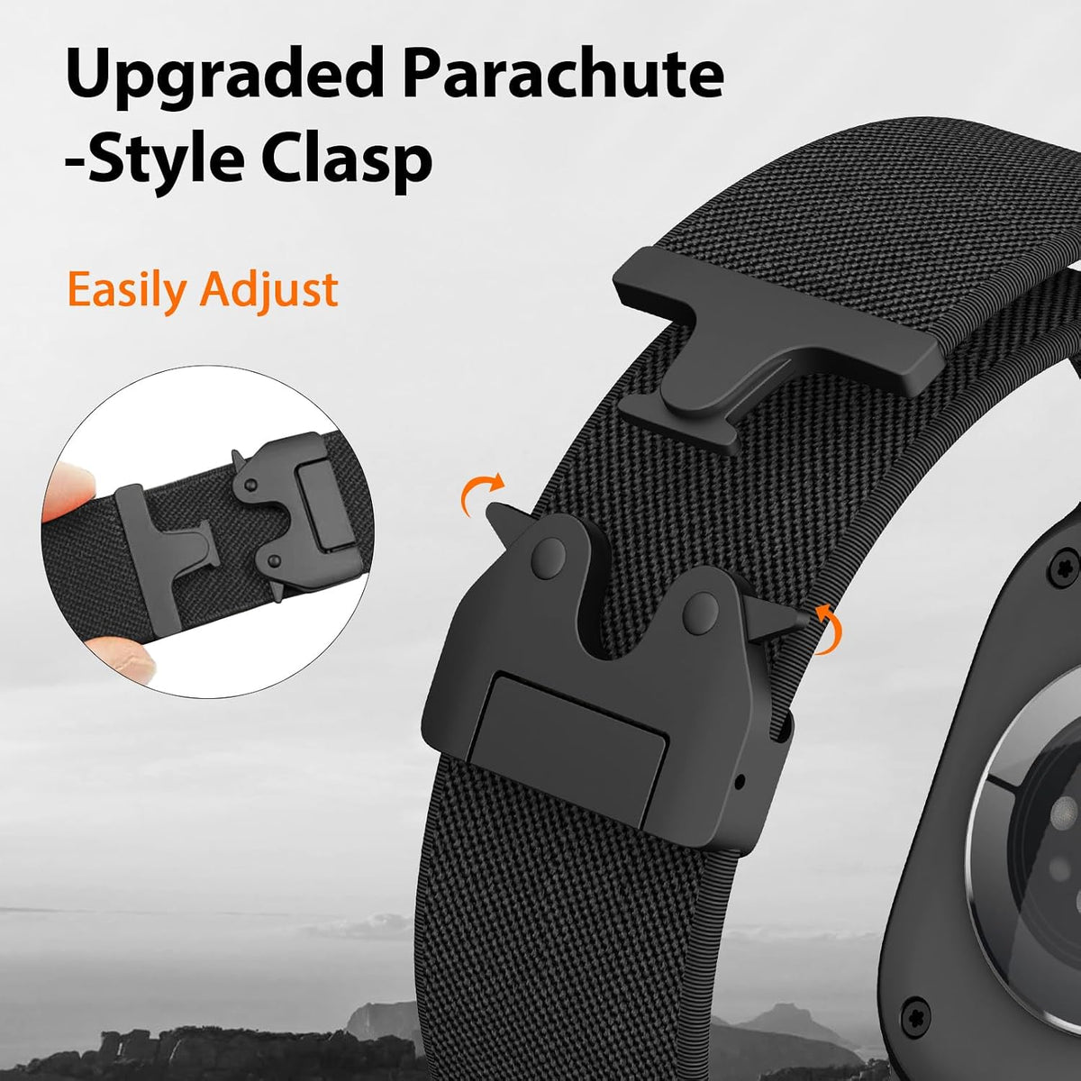 Elastic Sport Band for Apple Watch Ultra 4/3/2 Band 49mm 46mm 45mm 44mm 42mm 41mm 40mm Men, Adjustable Parachute Buckle Nylon Fabric Wristband for iWatch Series 12 11 10 SE 9 8 7 6 5 4 3