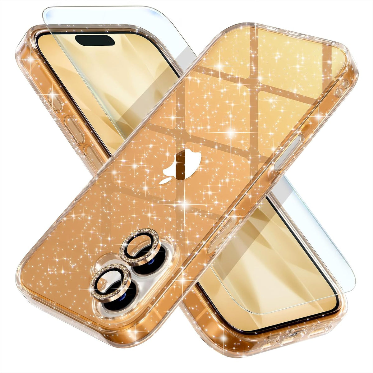 Choiche for iPhone 16 Pro Case Clear Women Girly (Glitter Gold)