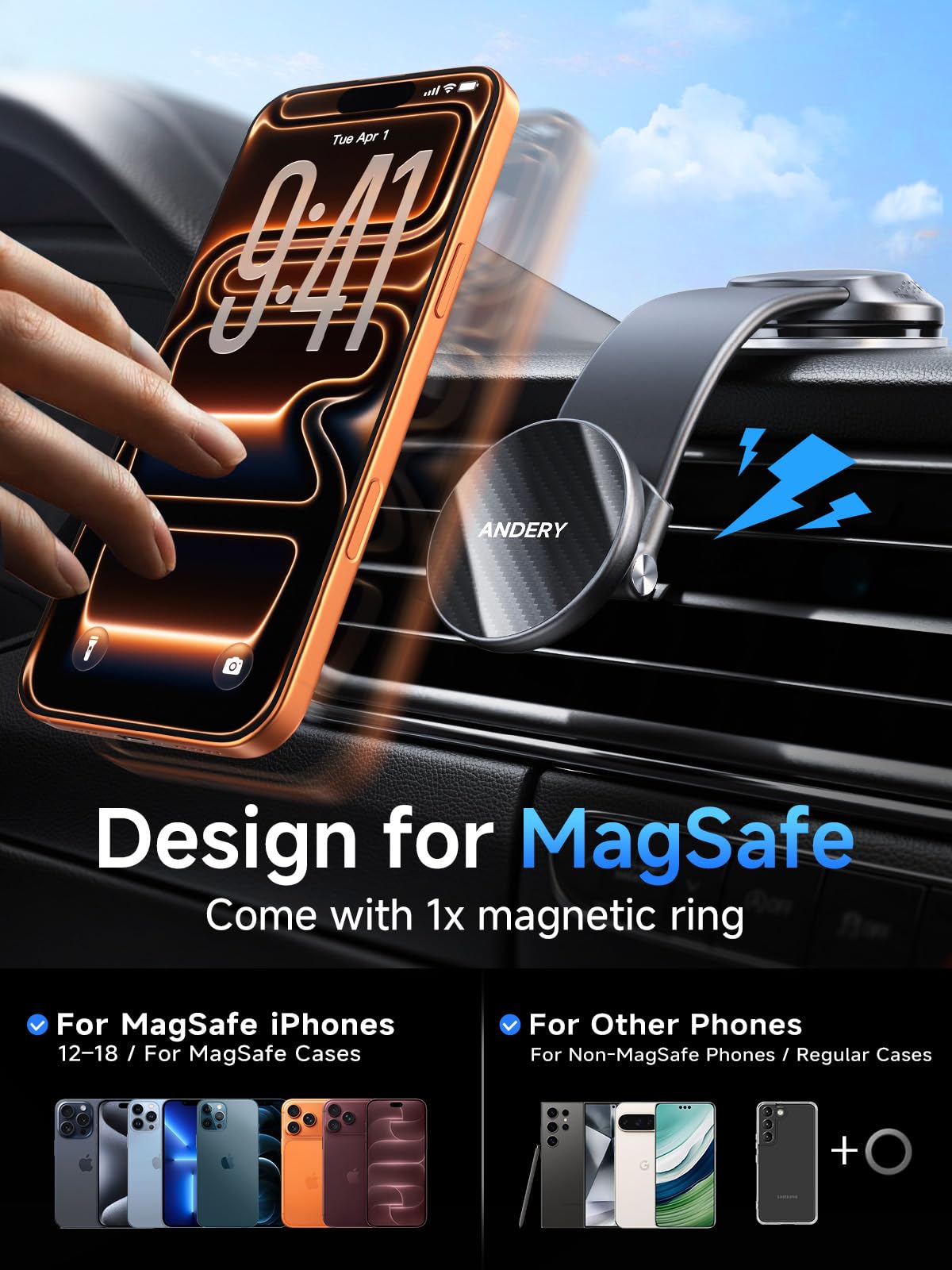 Compact Foldable Car Phone Holder for Magsafe [78+LBS Strongest Suction & 2400gf Strongest Magnetic] 360° Adjustable Car Phone Mount, Bedstand & Desk Mounts for iPhone 18-12 Pro Max (Carbon Fiber)