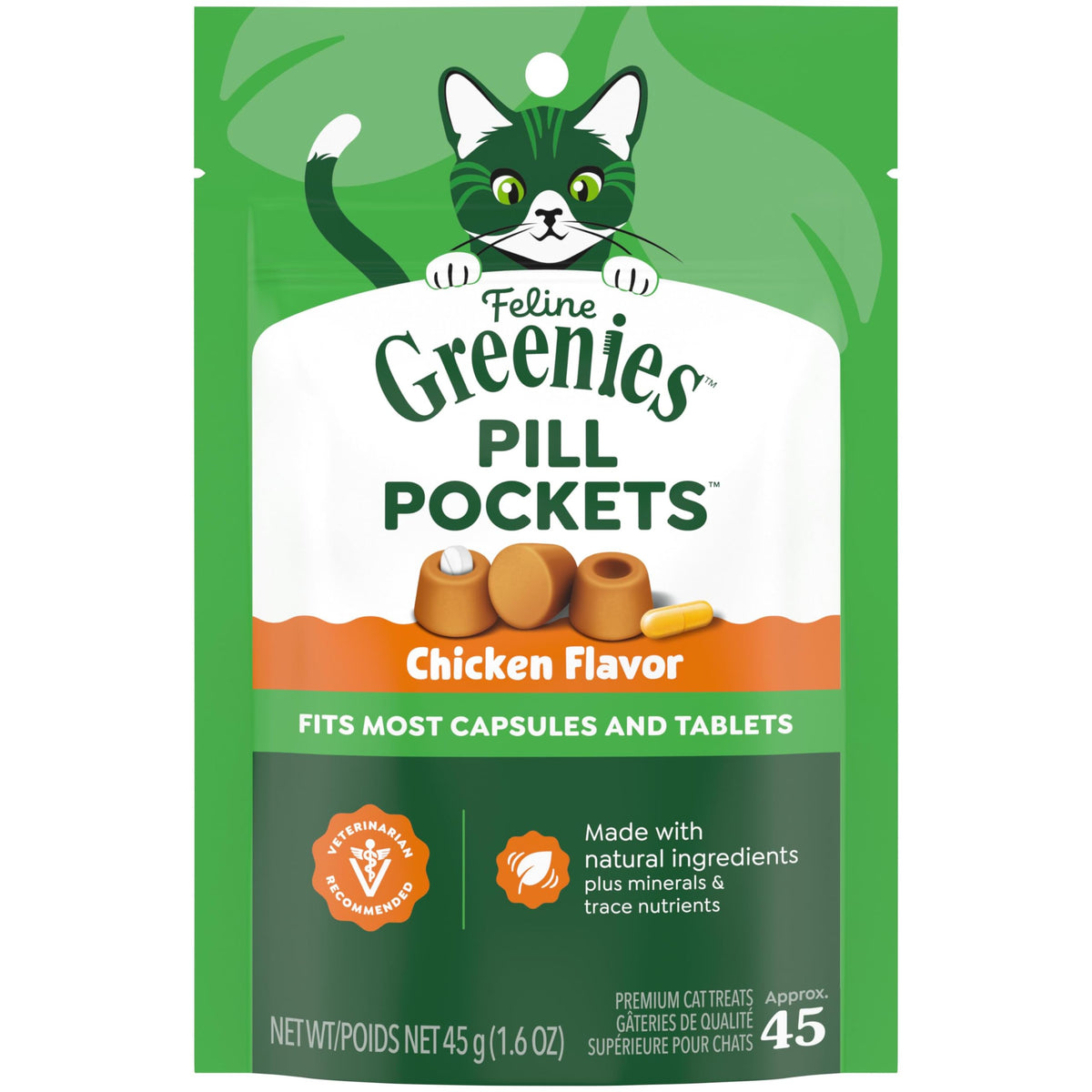 Greenies Feline Pill Pockets Soft Cat Treats, Chicken Flavor, 85 count