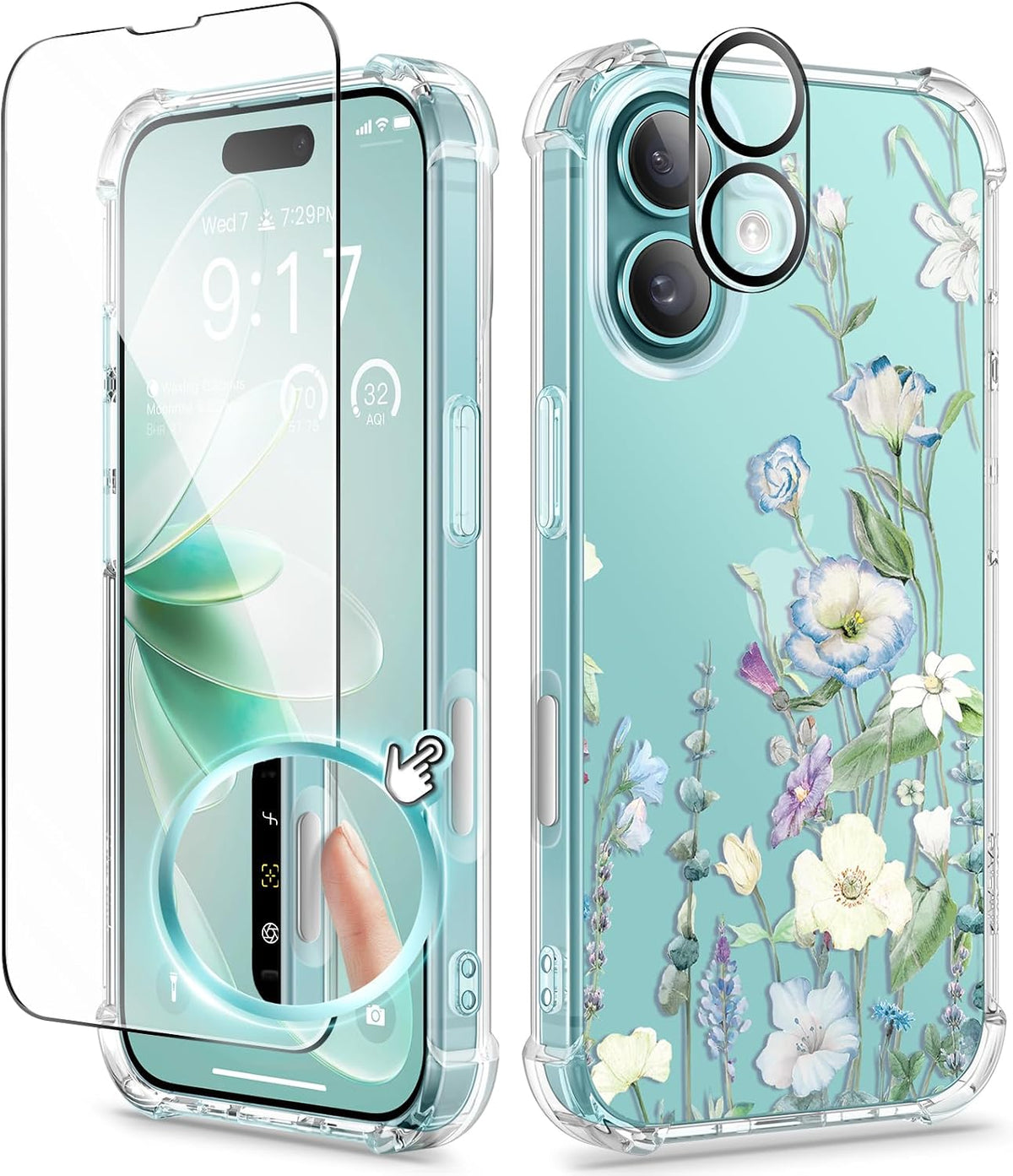 GVIEWIN for iPhone 11 Case Floral, Screen Protector & Camera Lens Protector